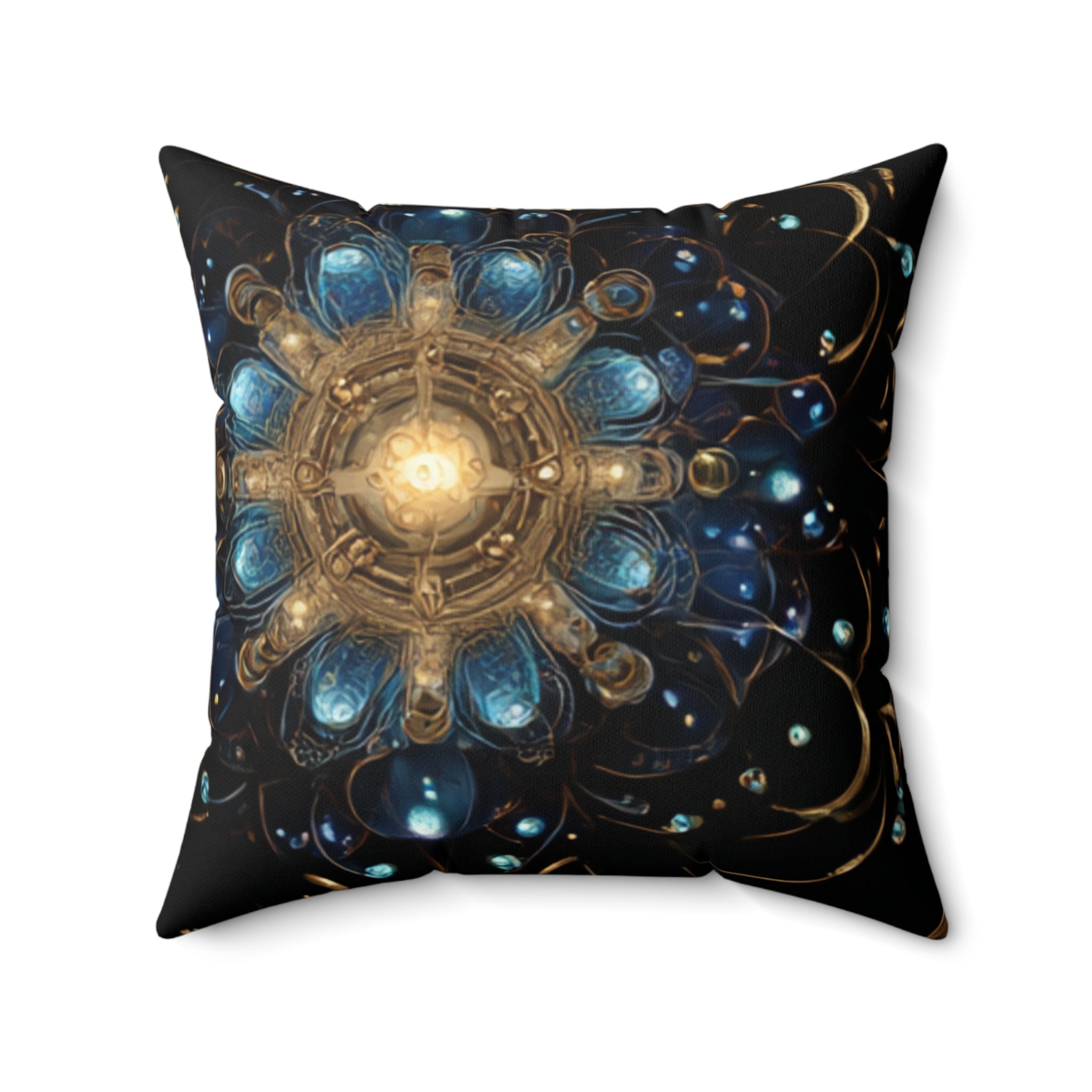Celestisl Bohemian Gold & Teal Mandala Faux Suede Pillow