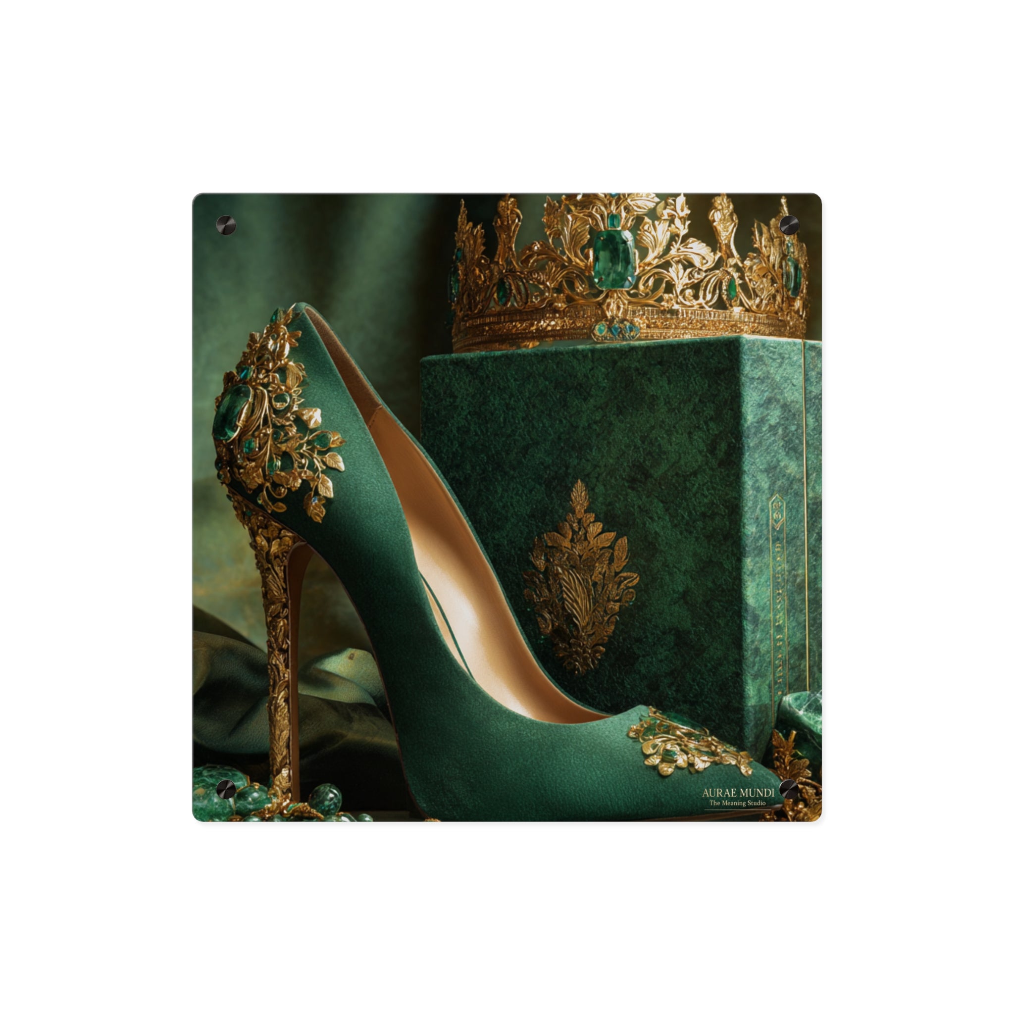 Emerald Kingdom Heirloom Acrylic Wall Art Panel — Royal Green Stiletto & Crown Décor