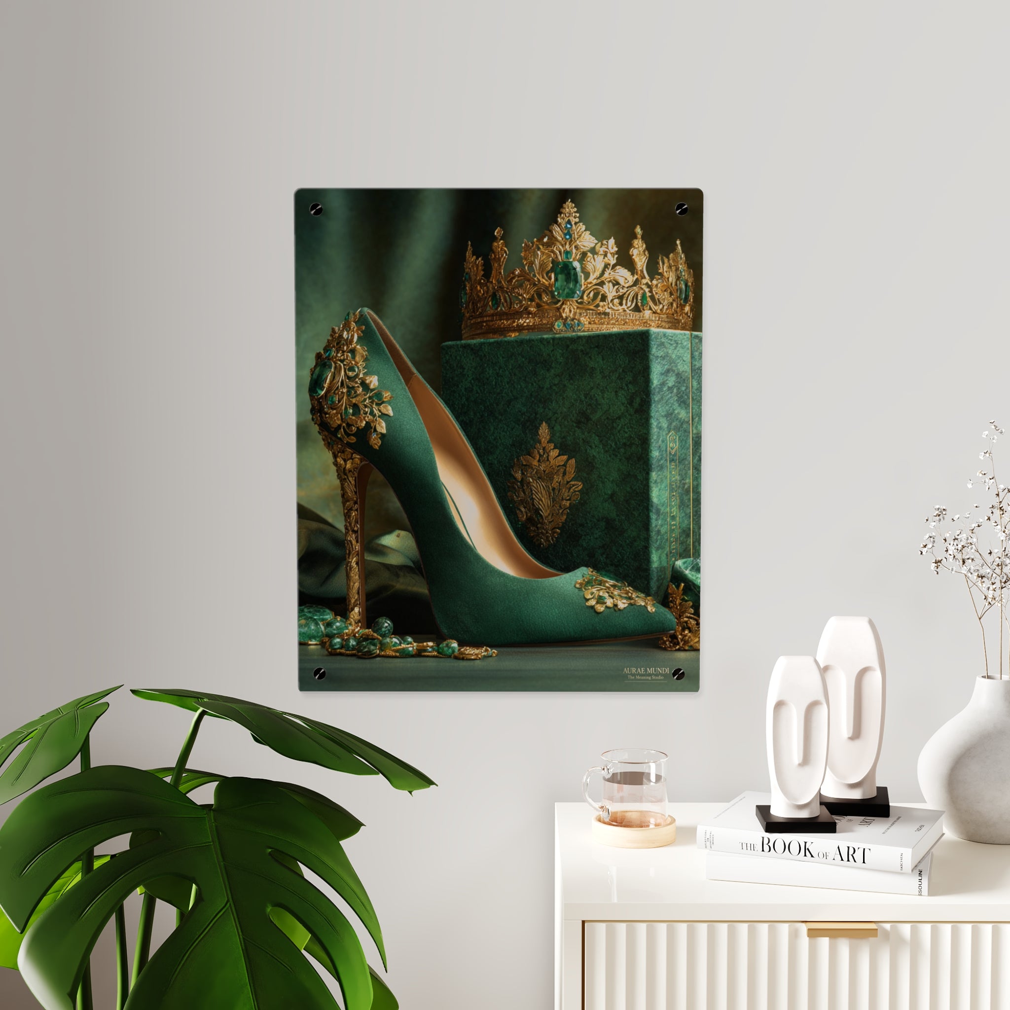 Emerald Kingdom Heirloom Acrylic Wall Art Panel — Royal Green Stiletto & Crown Décor