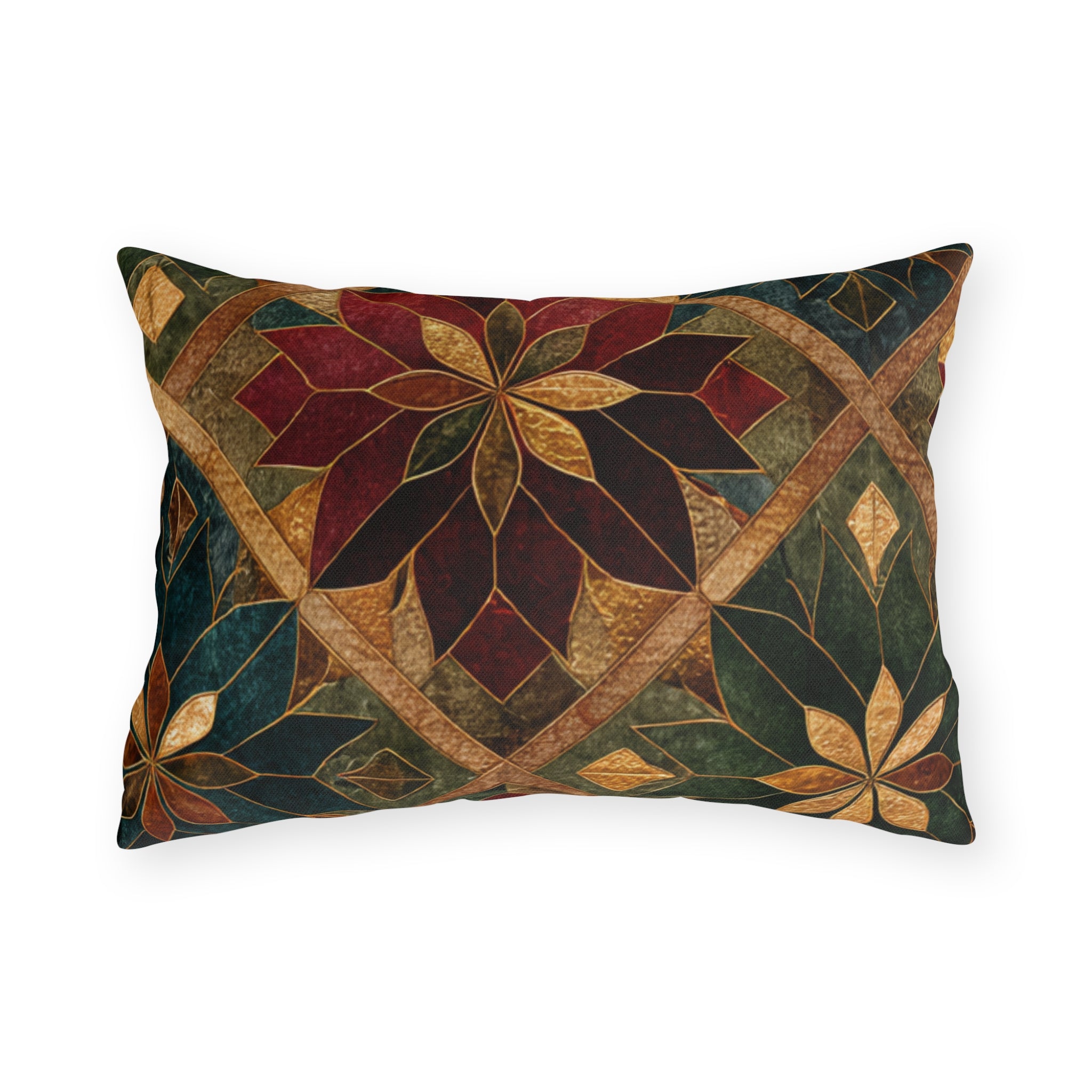 Gilded Poinsettia Outdoor Throw Pillow — Weather-Resistant Patio Cushion