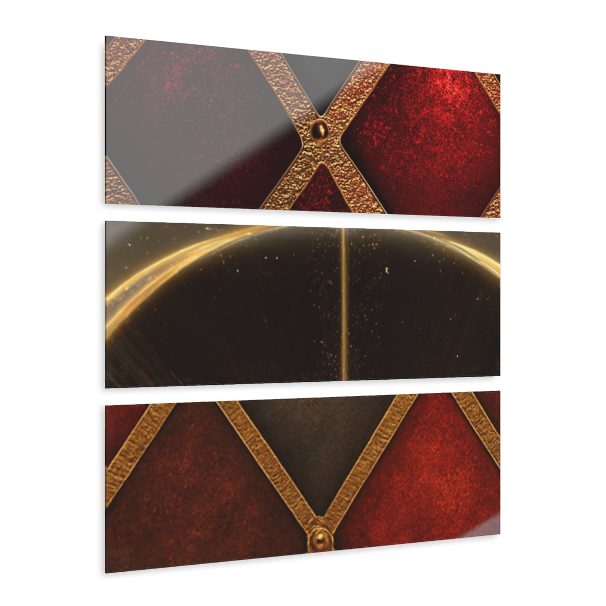 Elegant Red & Gold Geometric Triptych – Luxury Acrylic Wall Art