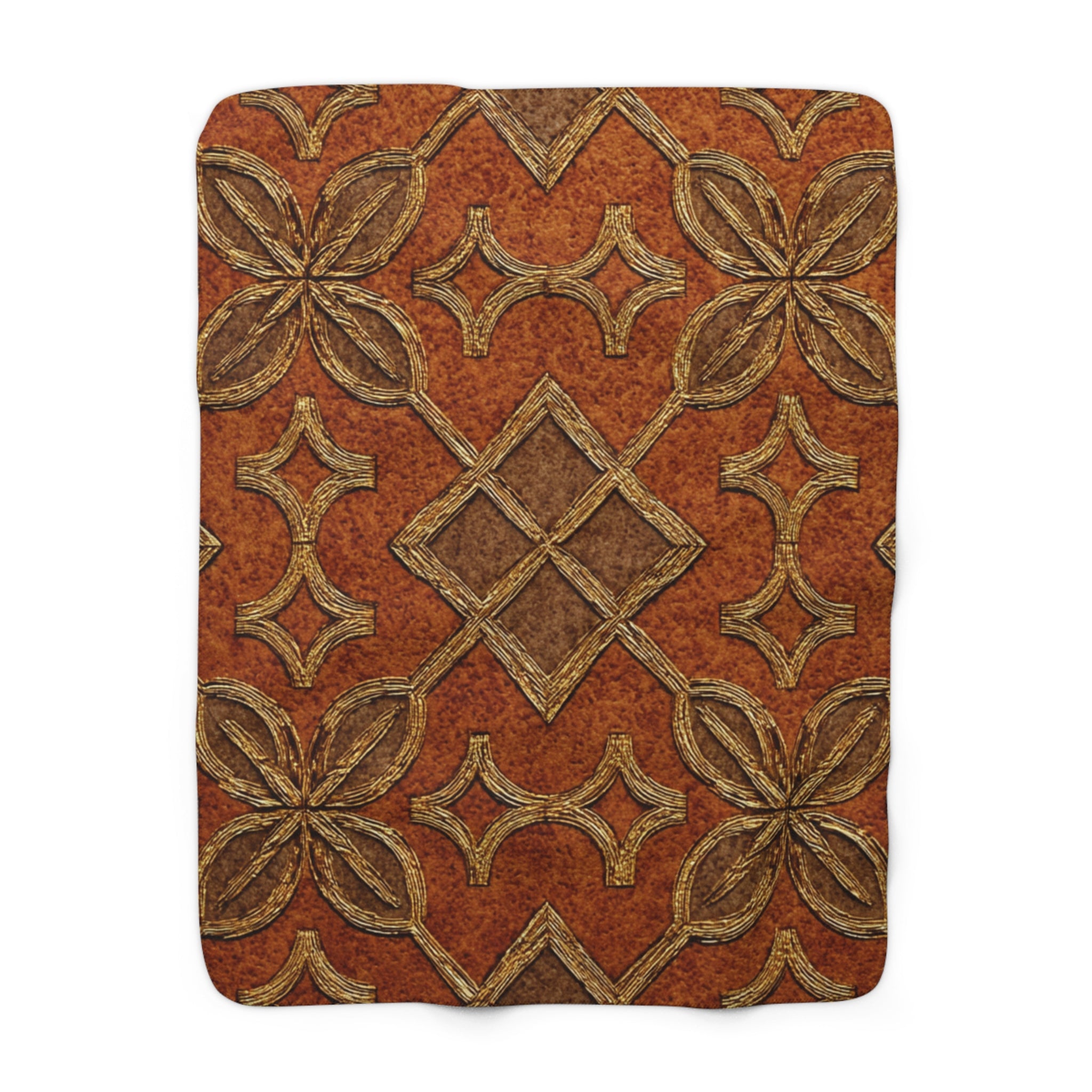 Gilded Rustic Tile Pattern Sherpa Blanket — Cozy Fleece Throw for Living Room & Cabin Décor