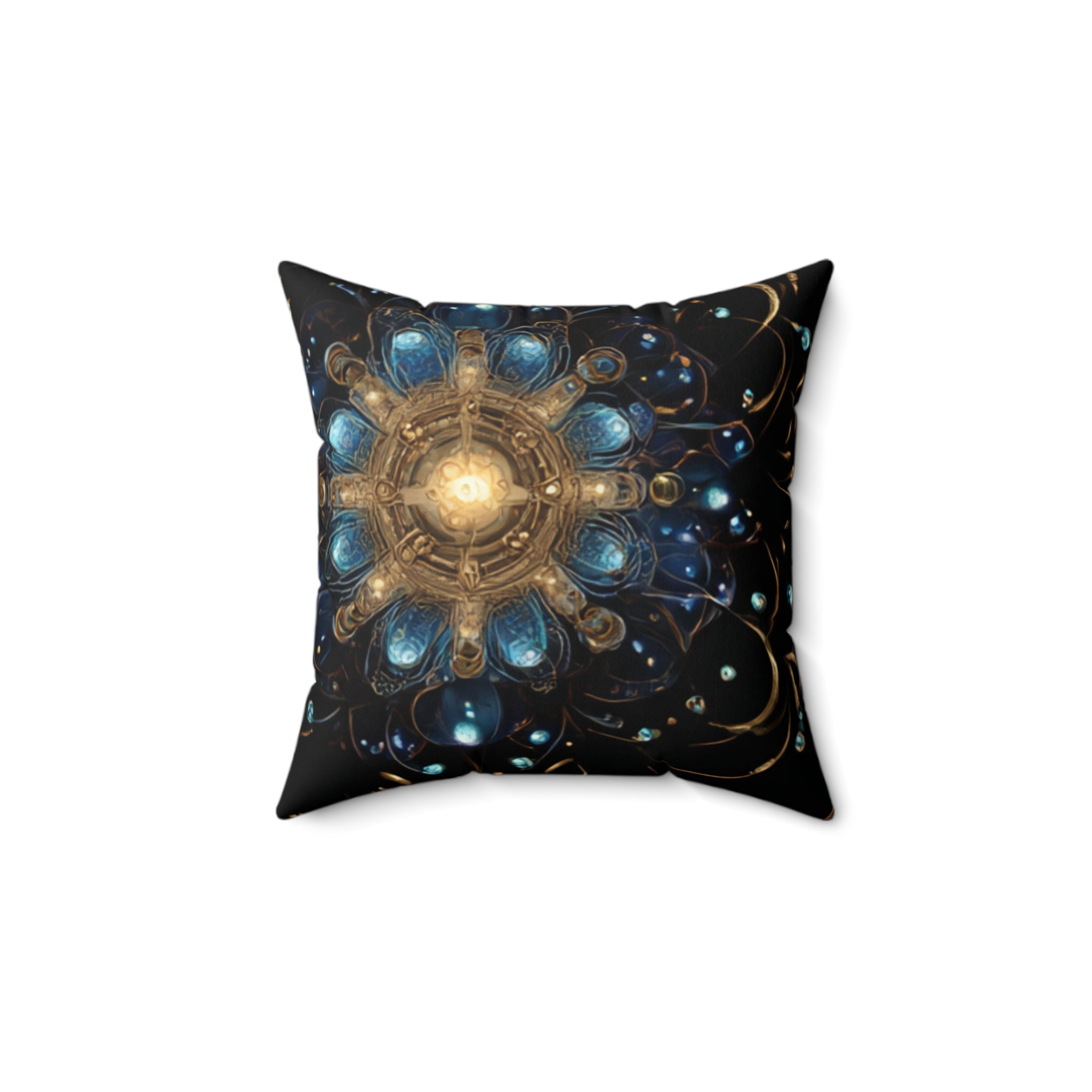 Celestisl Bohemian Gold & Teal Mandala Faux Suede Pillow
