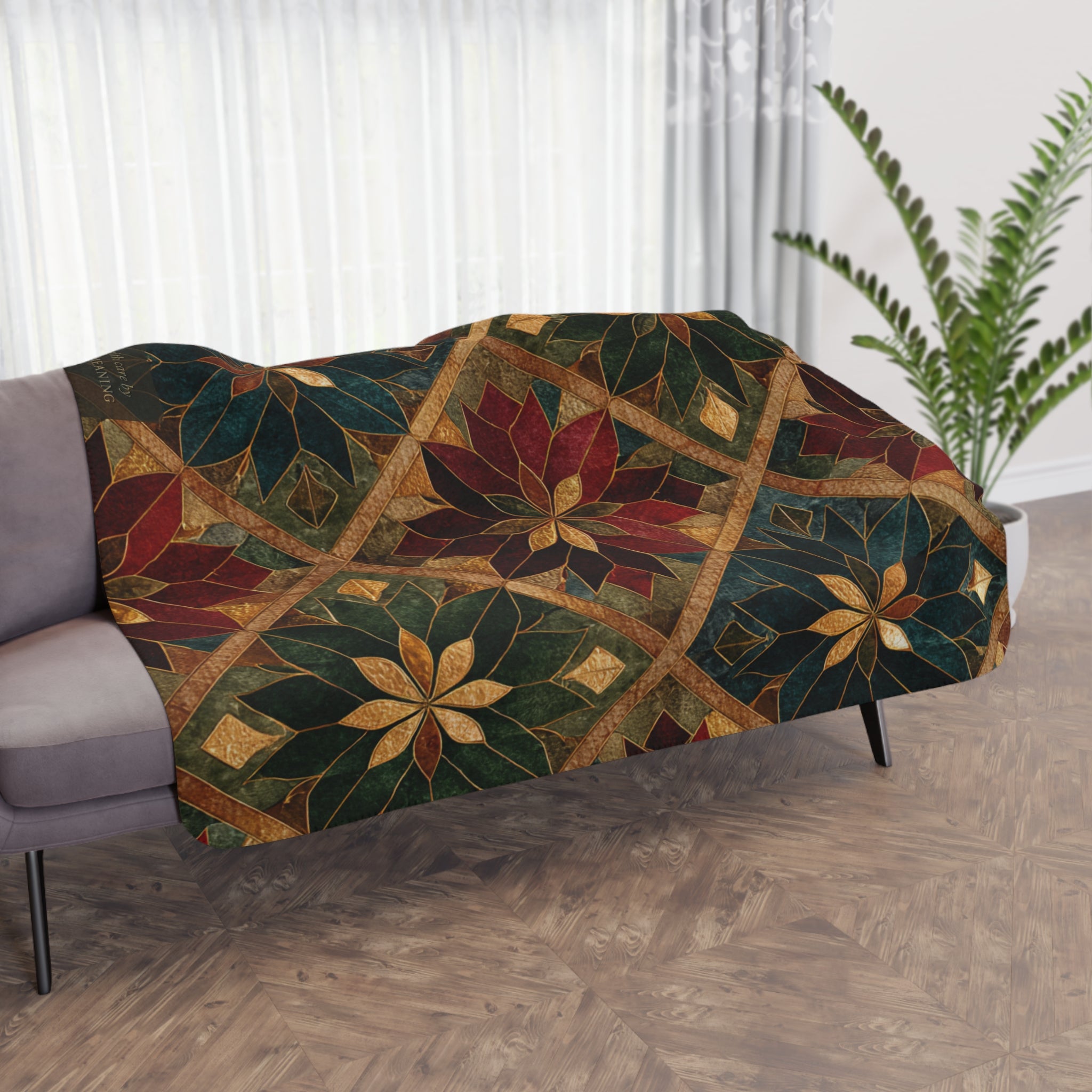 Tan Sherpa Blanket - Rustic Poinsettia Patchwork Throw (Cozy Holiday Gift)