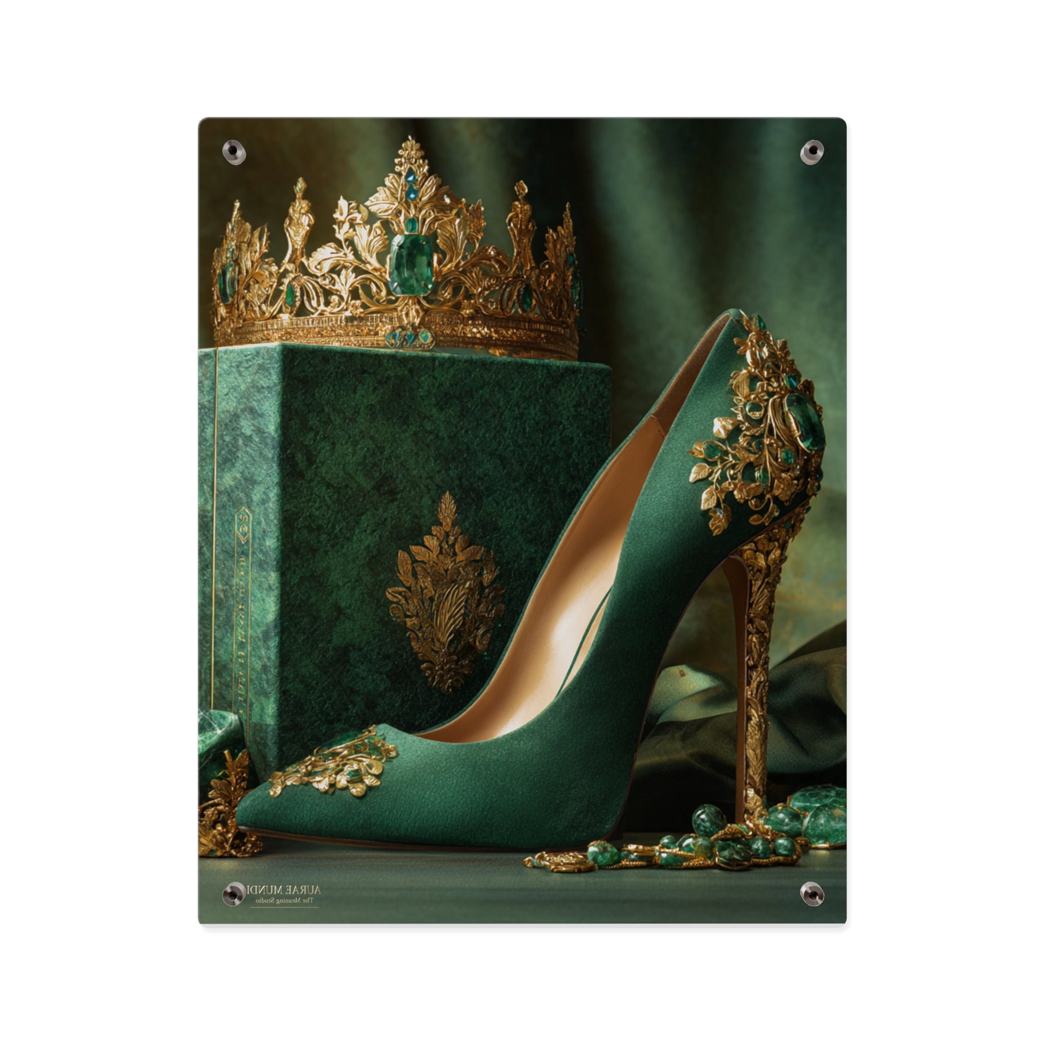 Emerald Kingdom Heirloom Acrylic Wall Art Panel — Royal Green Stiletto & Crown Décor