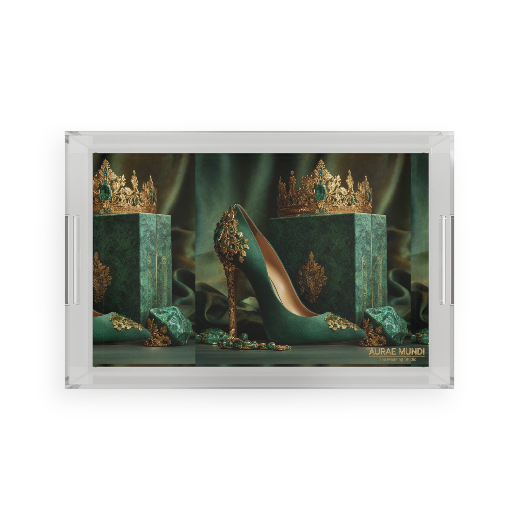 Emerald Crown Heels Acrylic Serving Tray — Luxe Bar & Vanity Decor