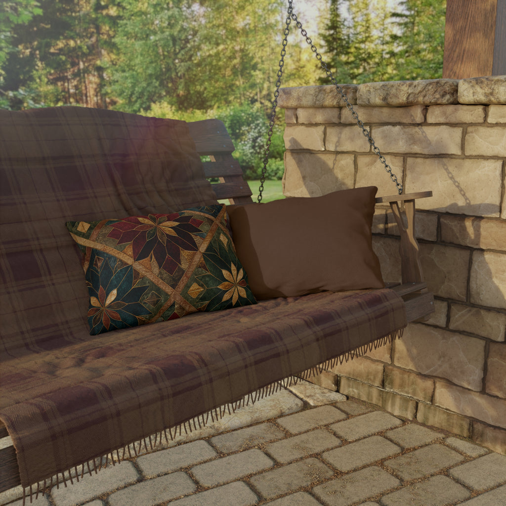 Gilded Poinsettia Outdoor Throw Pillow — Weather-Resistant Patio Cushion