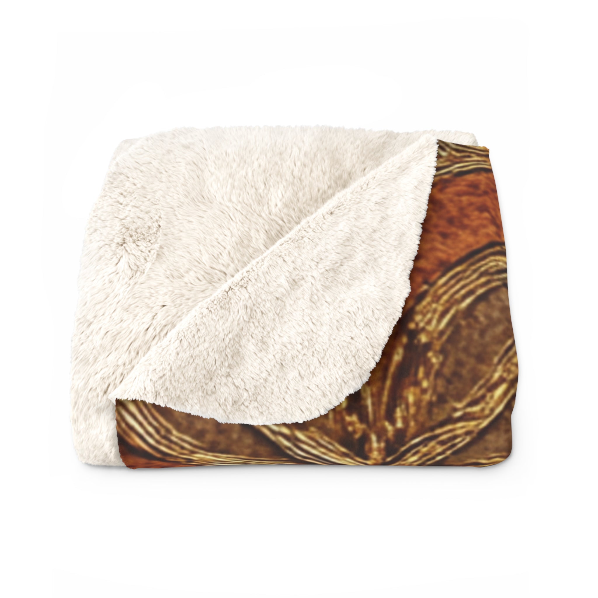 Gilded Rustic Tile Pattern Sherpa Blanket — Cozy Fleece Throw for Living Room & Cabin Décor