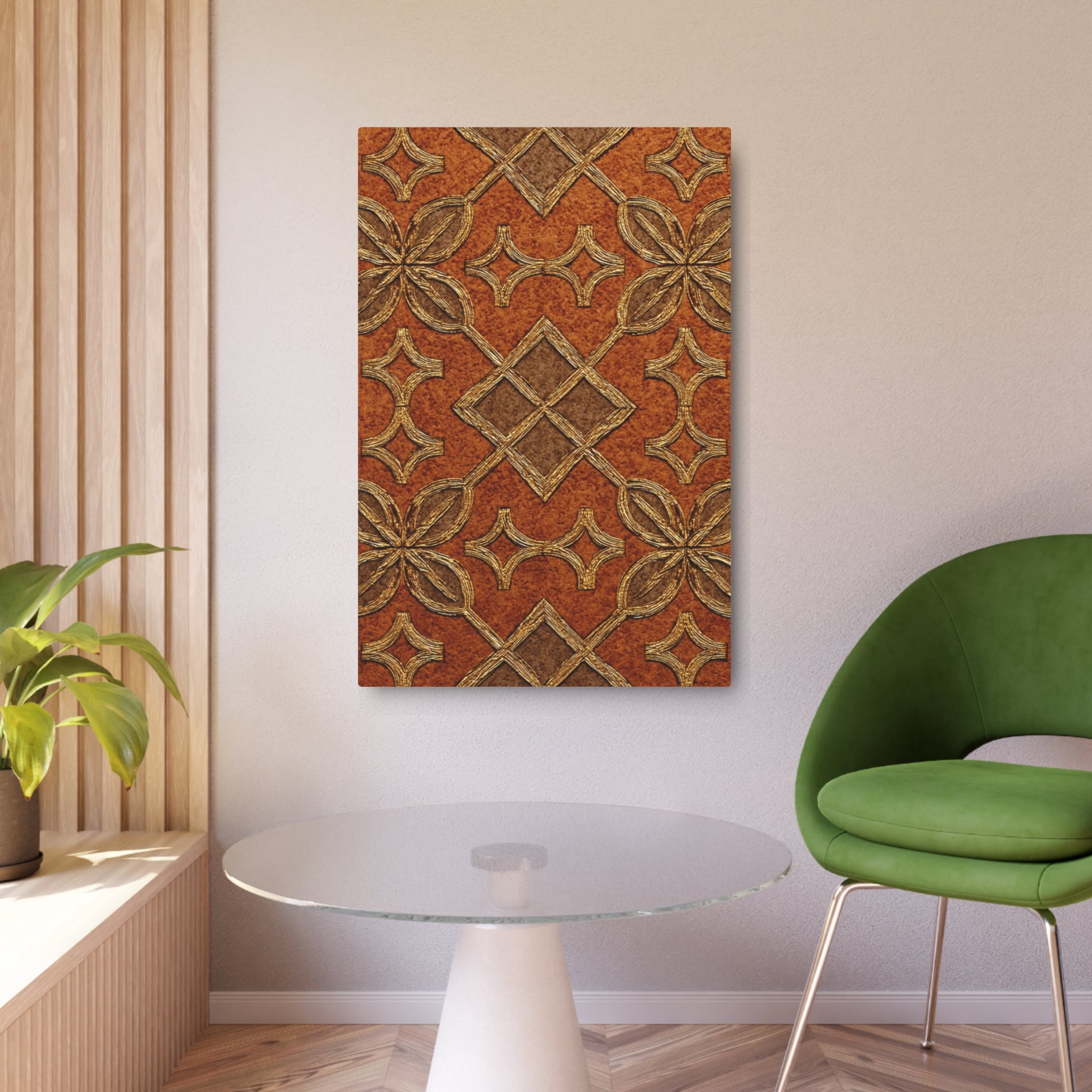 Gilded Rustic Moroccan Tile Metal Art Sign – Decorative Wall Plaque