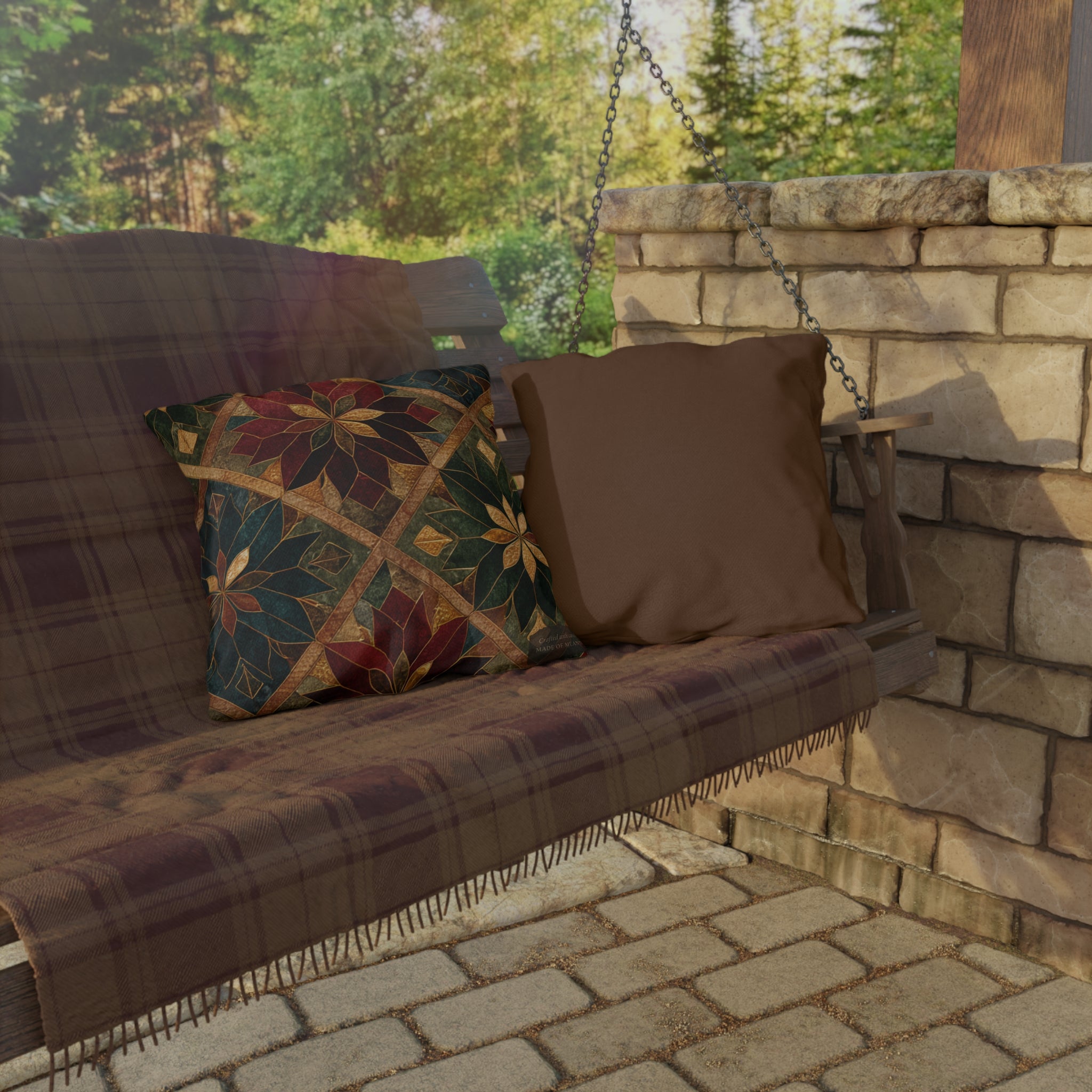 Gilded Poinsettia Outdoor Throw Pillow — Weather-Resistant Patio Cushion