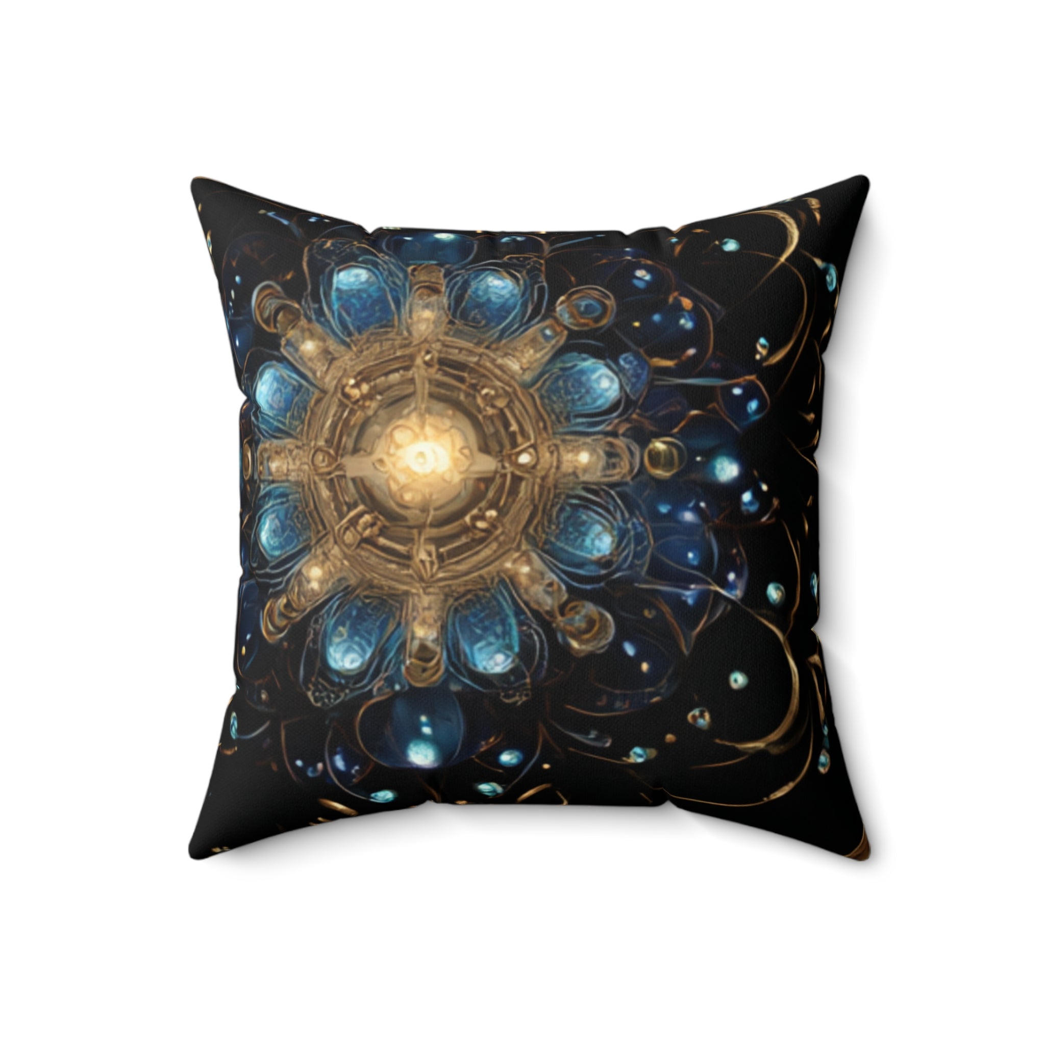 Celestisl Bohemian Gold & Teal Mandala Faux Suede Pillow