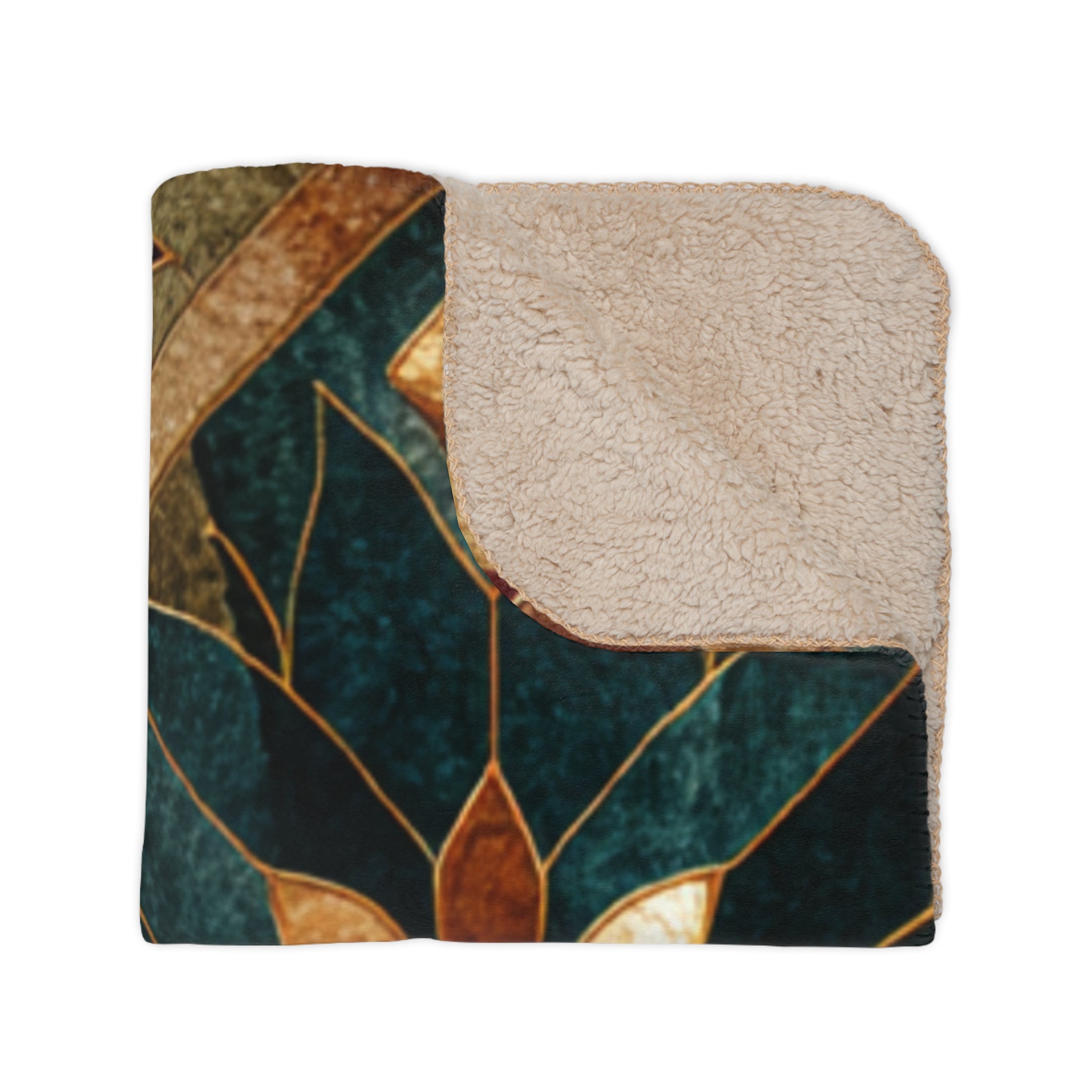 Tan Sherpa Blanket - Rustic Poinsettia Patchwork Throw (Cozy Holiday Gift)