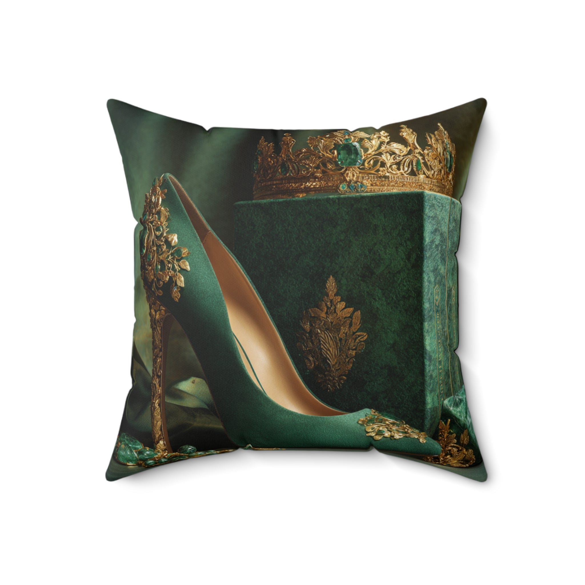 Emerald Heirloom Decorative Pillow — Lux Velvet Stiletto & Crown Accent