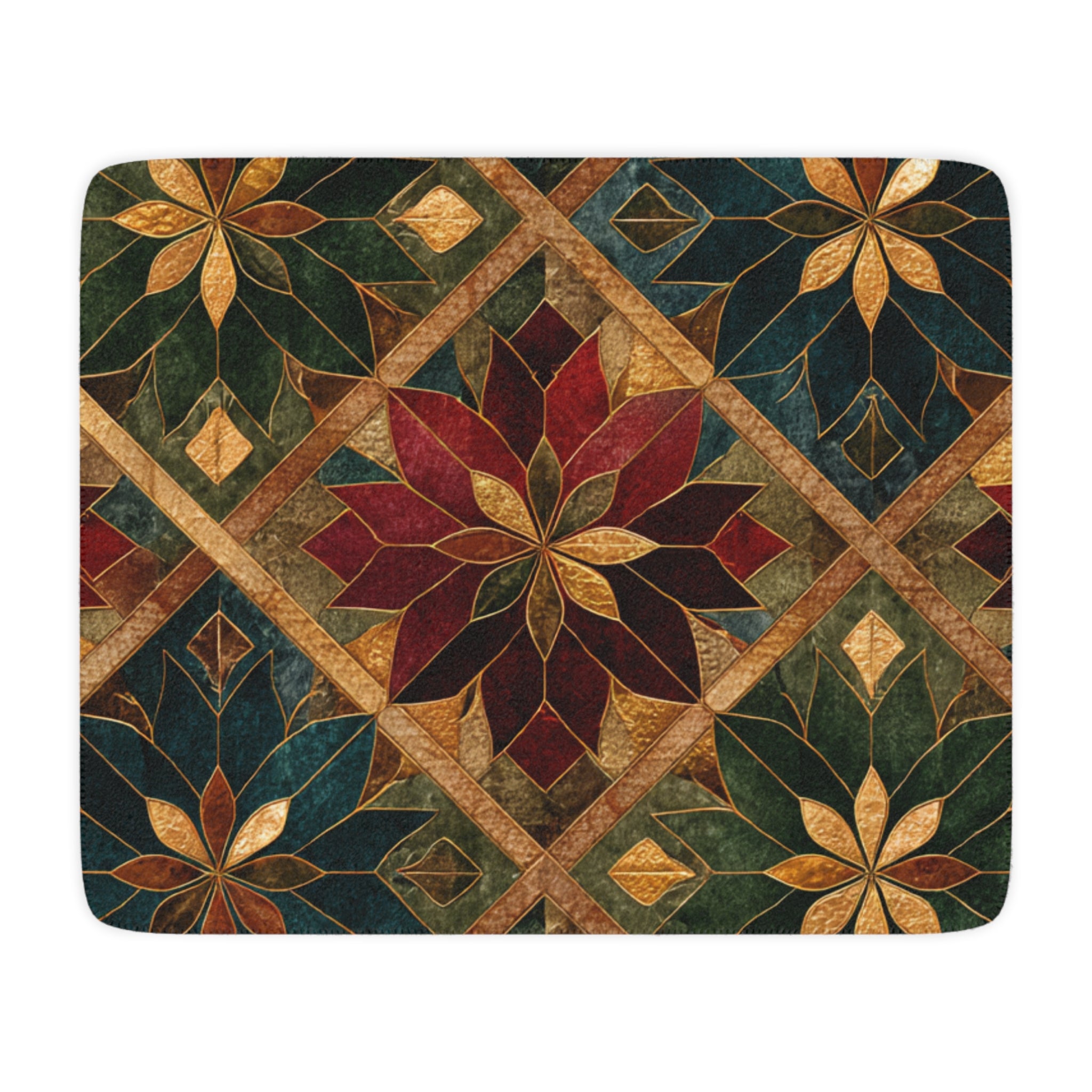 Tan Sherpa Blanket - Rustic Poinsettia Patchwork Throw (Cozy Holiday Gift)