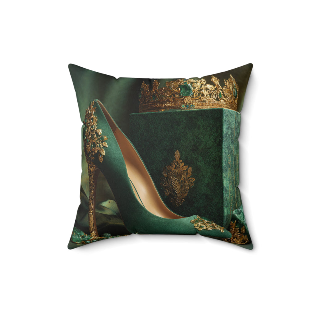Emerald Heirloom Decorative Pillow — Lux Velvet Stiletto & Crown Accent
