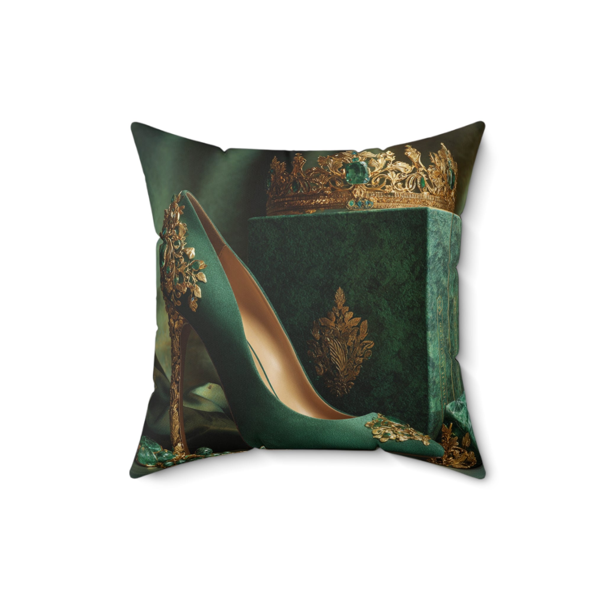 Emerald Heirloom Decorative Pillow — Lux Velvet Stiletto & Crown Accent