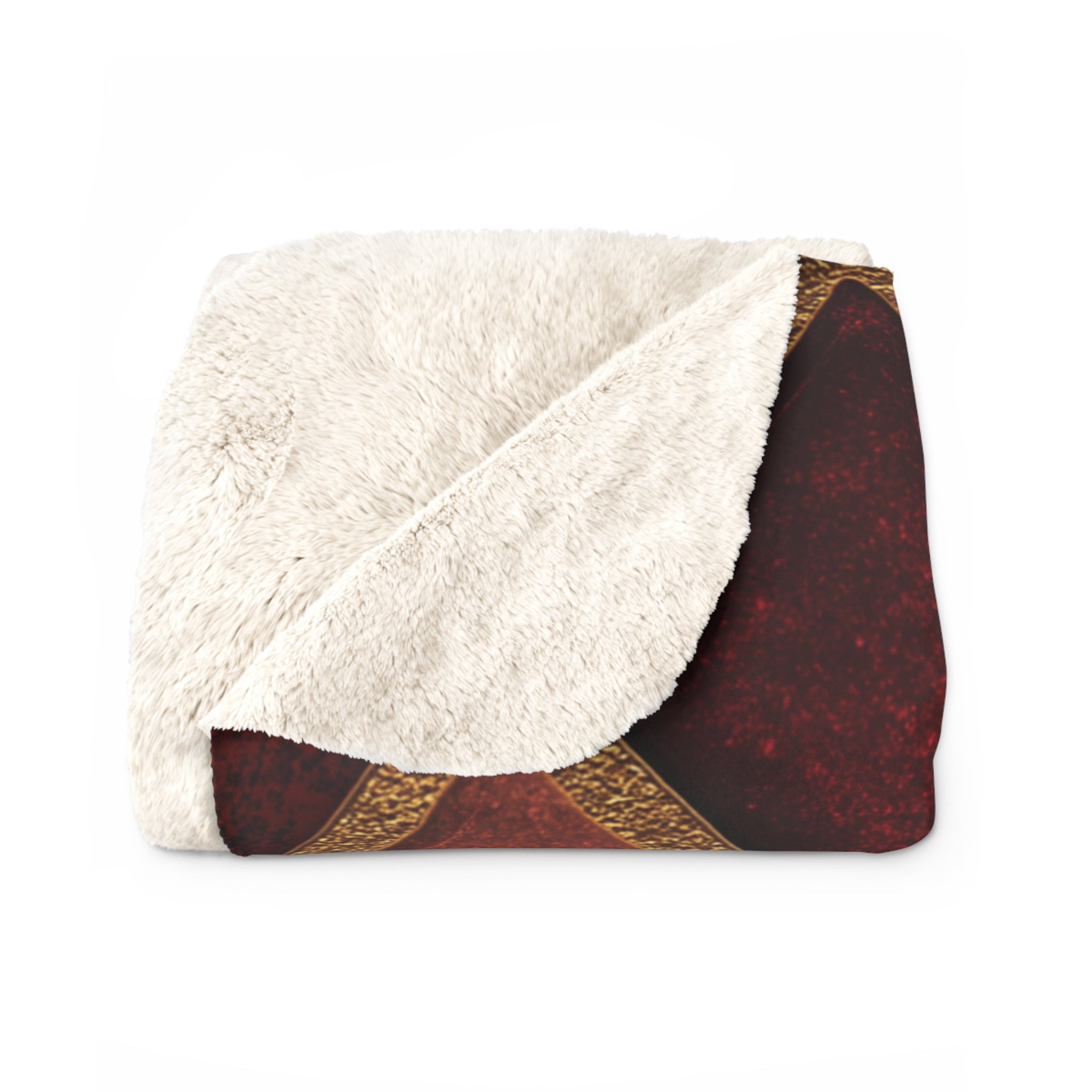 Sherpa Blanket — Vintage Harlequin Diamond Pattern in Rustic Red & Gold
