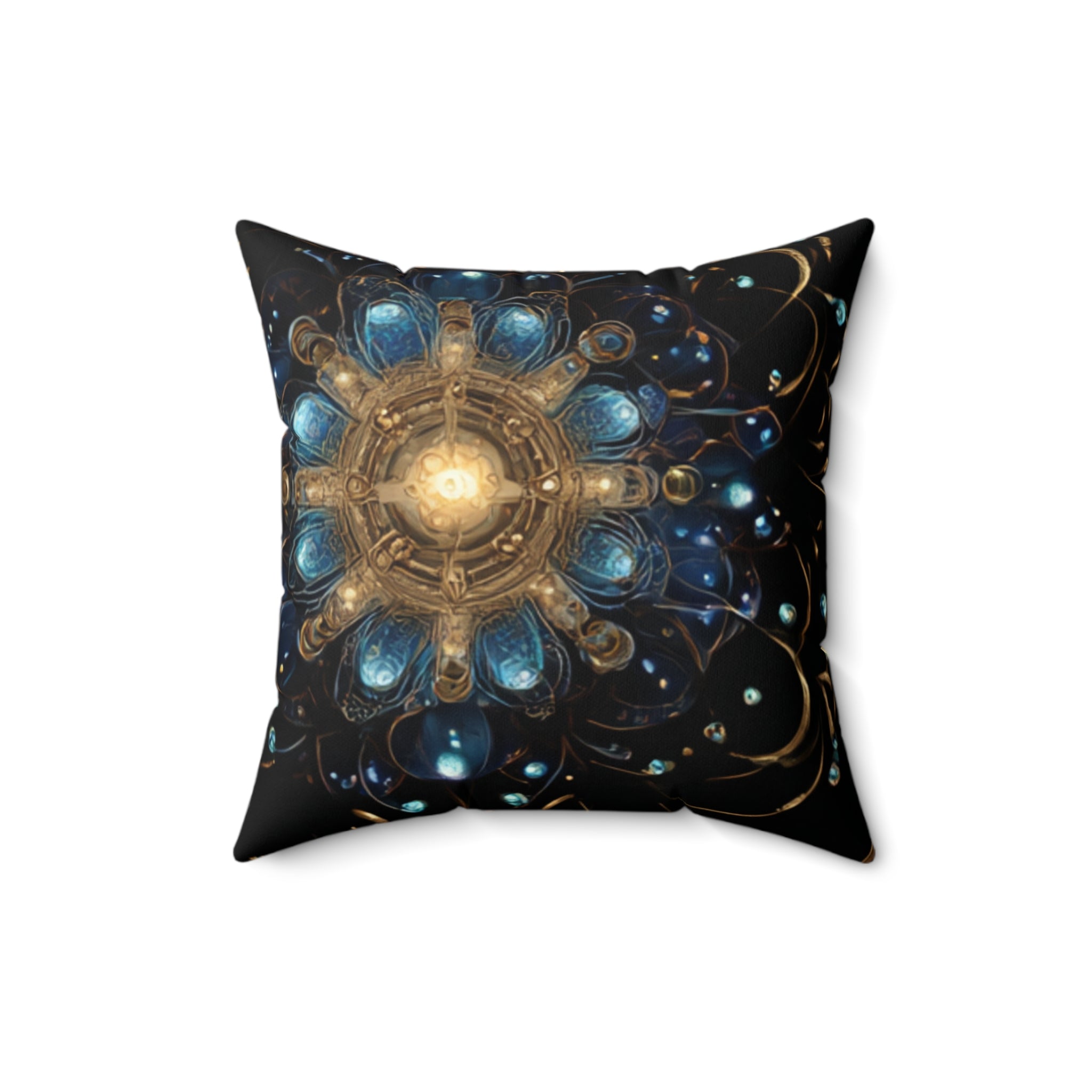 Celestisl Bohemian Gold & Teal Mandala Faux Suede Pillow