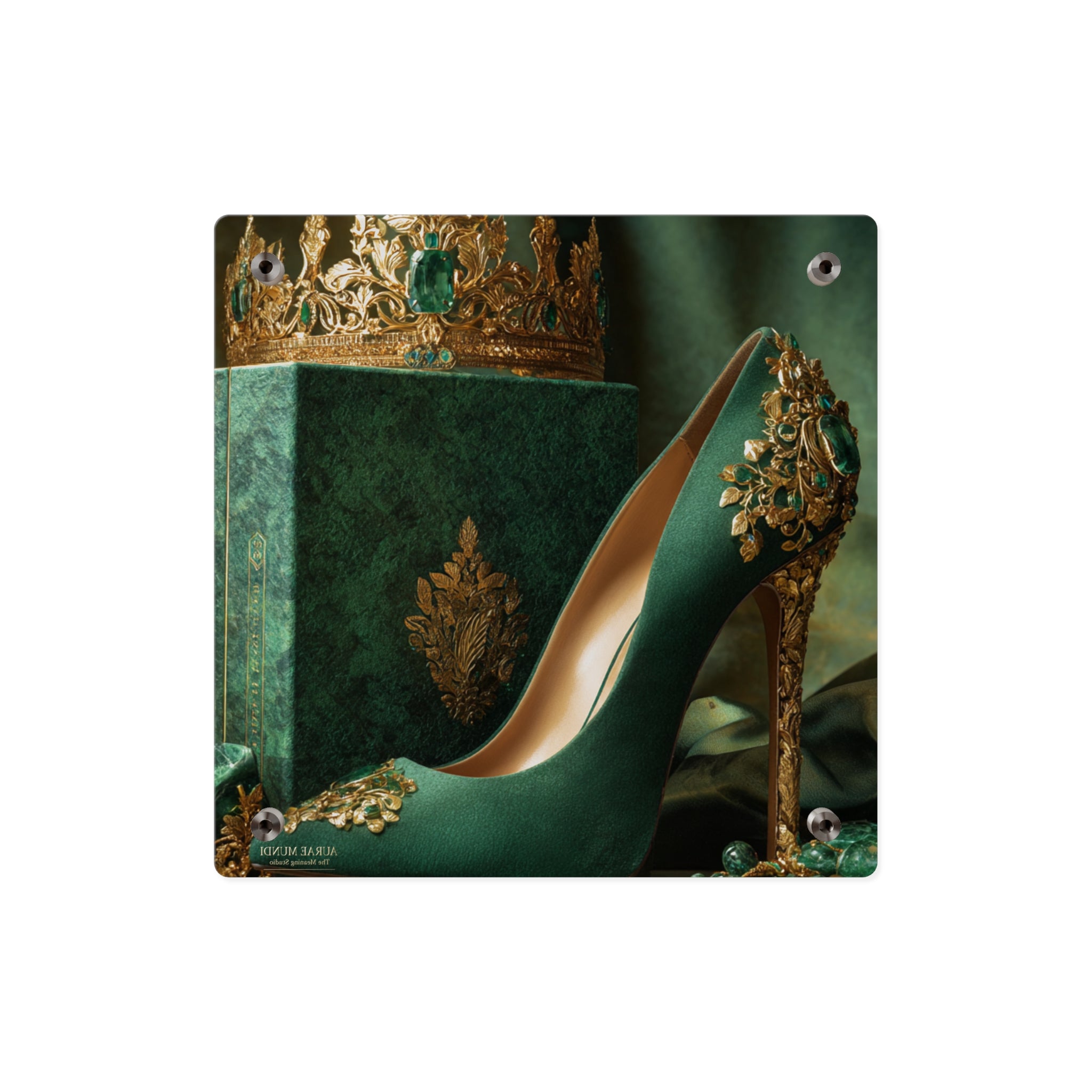 Emerald Kingdom Heirloom Acrylic Wall Art Panel — Royal Green Stiletto & Crown Décor