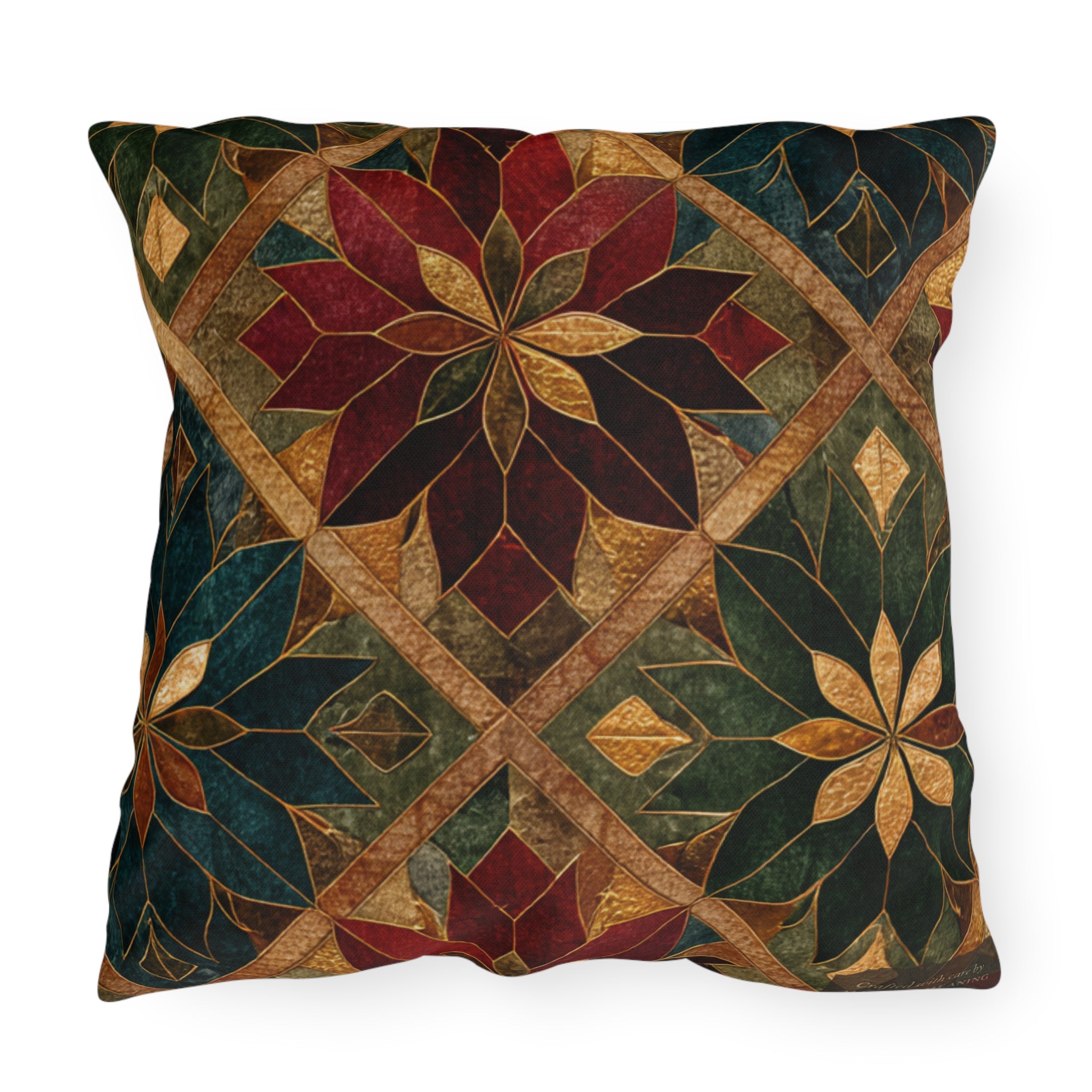 Gilded Poinsettia Outdoor Throw Pillow — Weather-Resistant Patio Cushion
