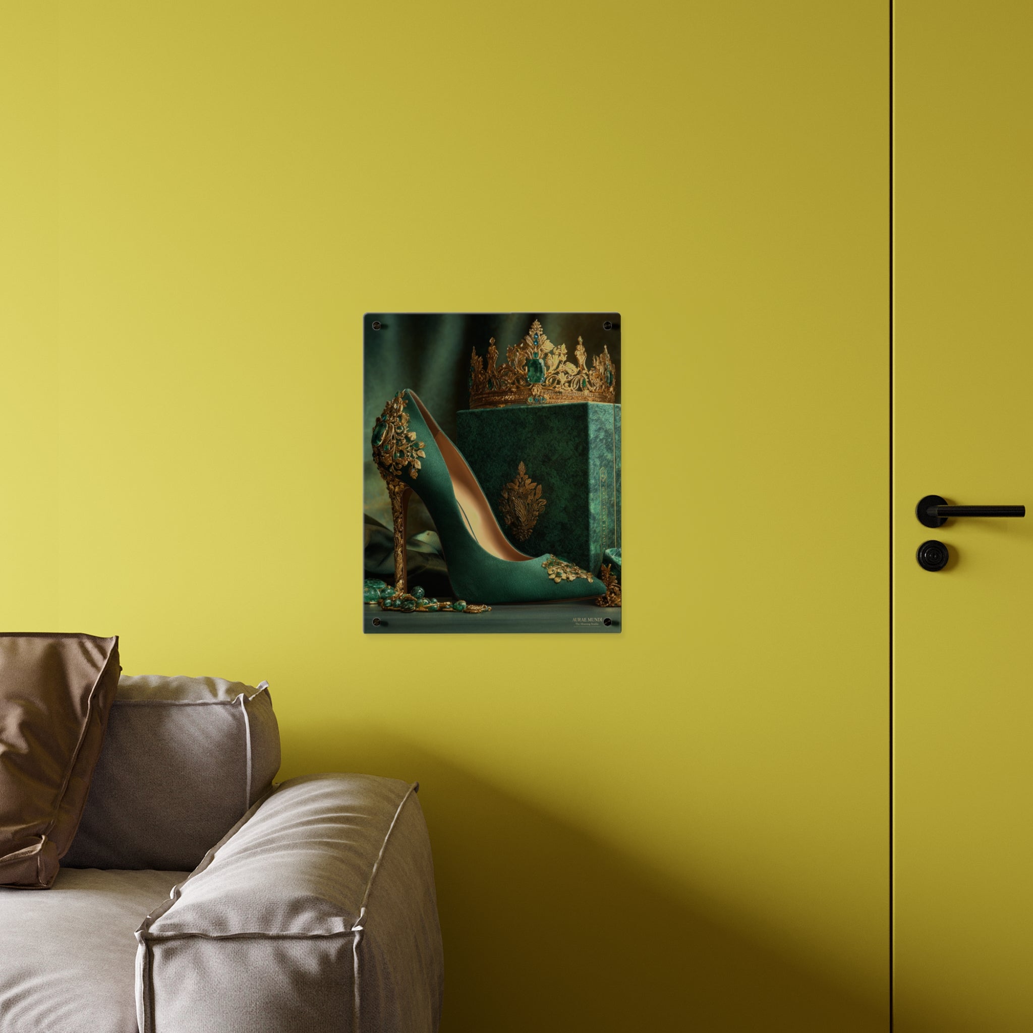 Emerald Kingdom Heirloom Acrylic Wall Art Panel — Royal Green Stiletto & Crown Décor