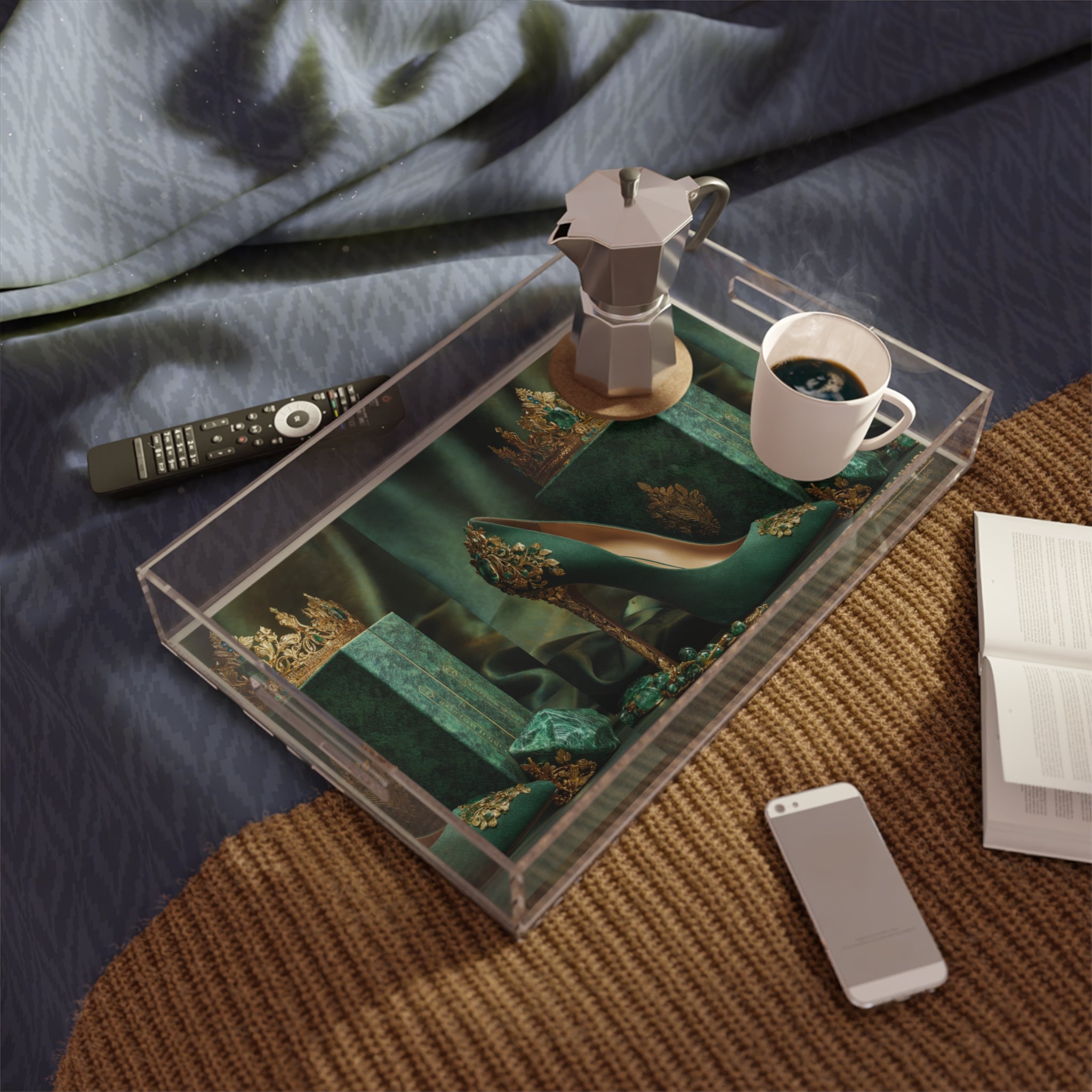 Emerald Crown Heels Acrylic Serving Tray — Luxe Bar & Vanity Decor