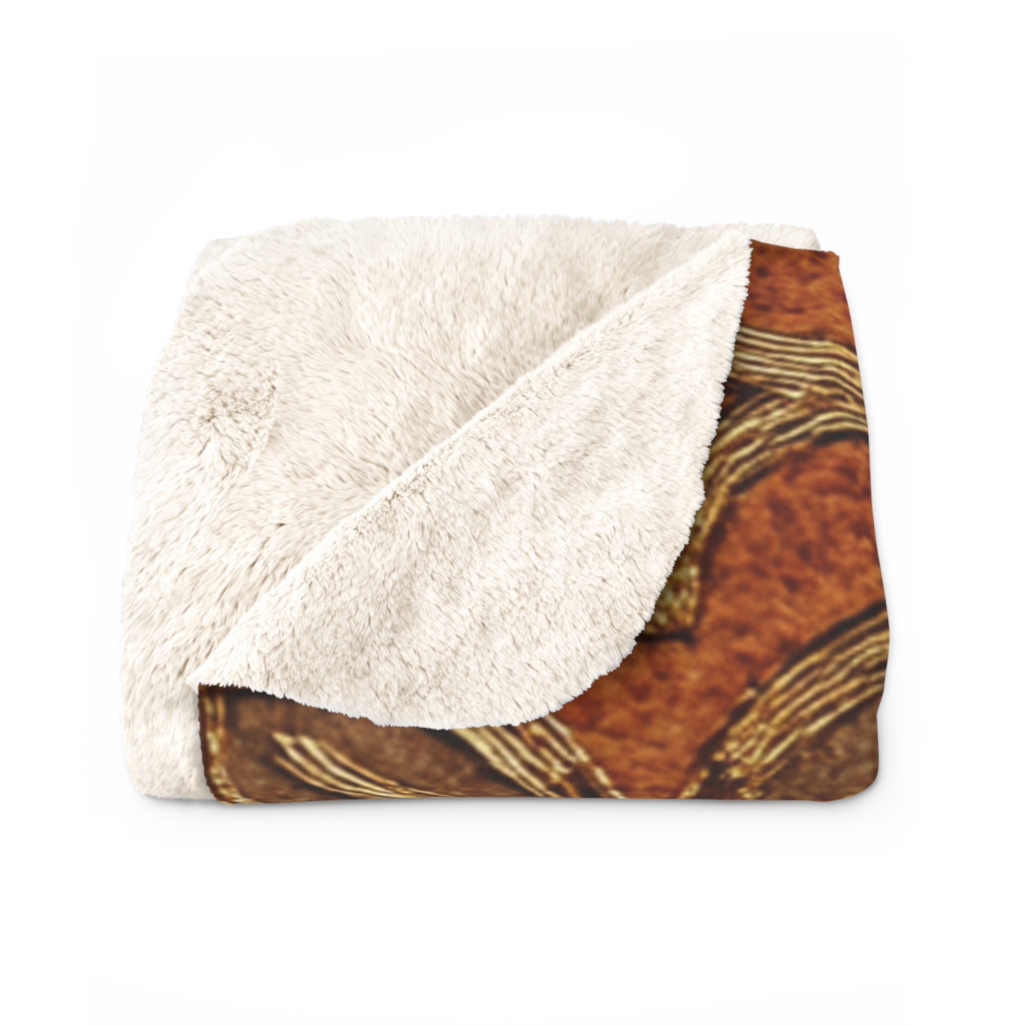 Gilded Rustic Tile Pattern Sherpa Blanket — Cozy Fleece Throw for Living Room & Cabin Décor