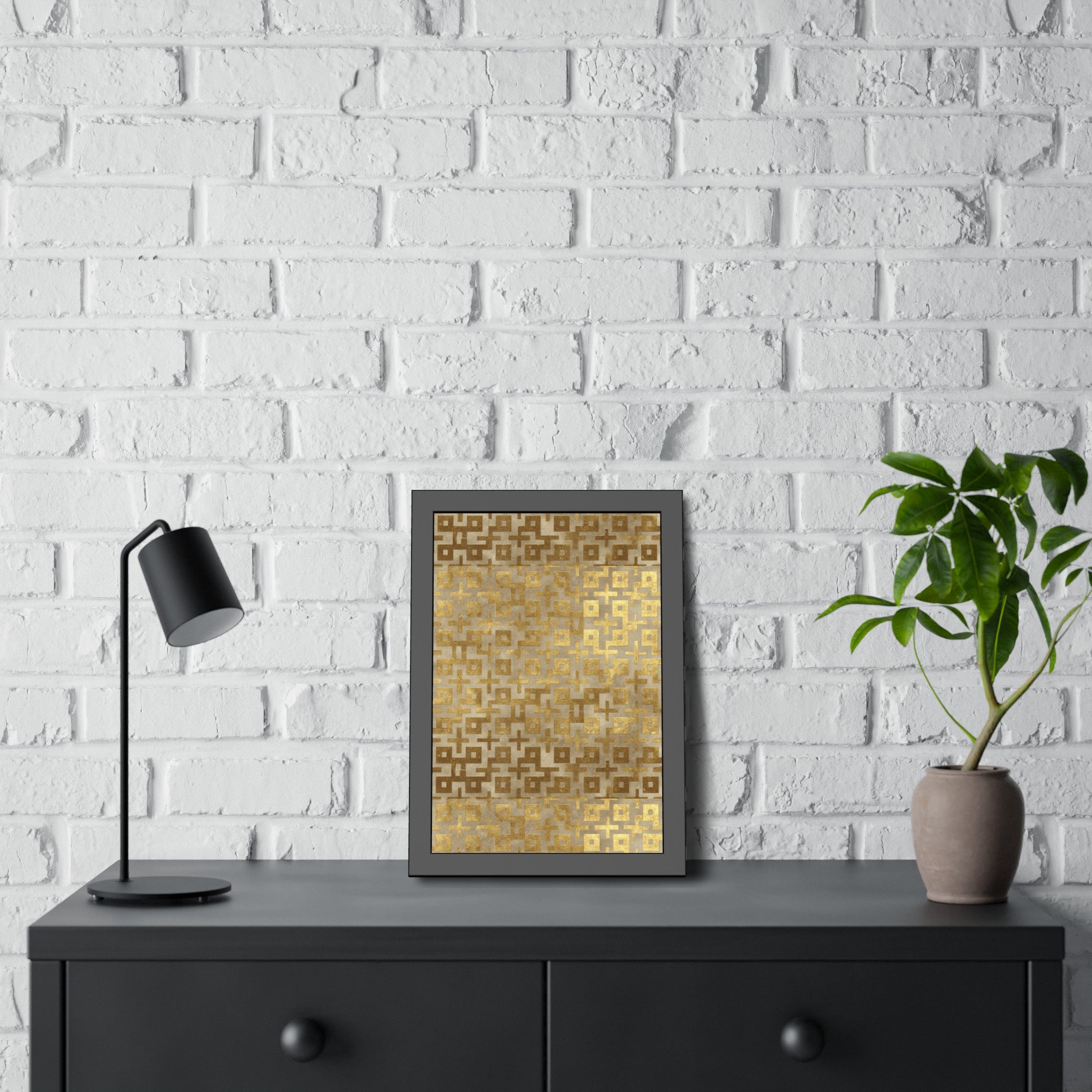 Gold Geometric Framed Poster — Modern Metallic Wall Art