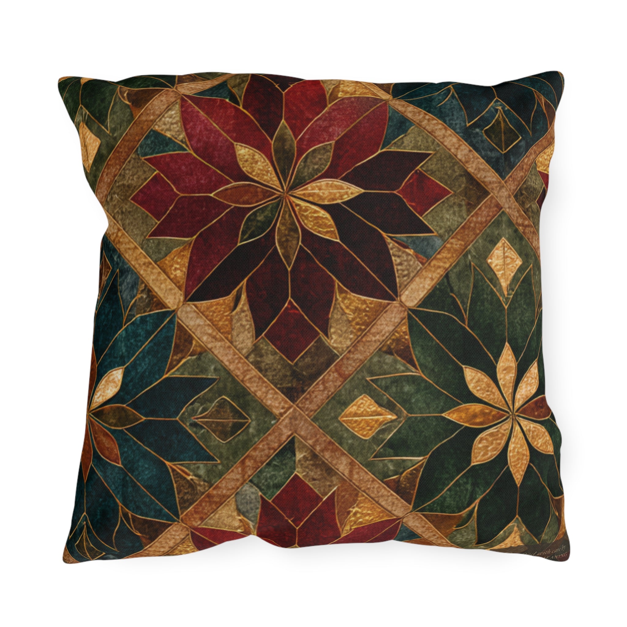 Gilded Poinsettia Outdoor Throw Pillow — Weather-Resistant Patio Cushion