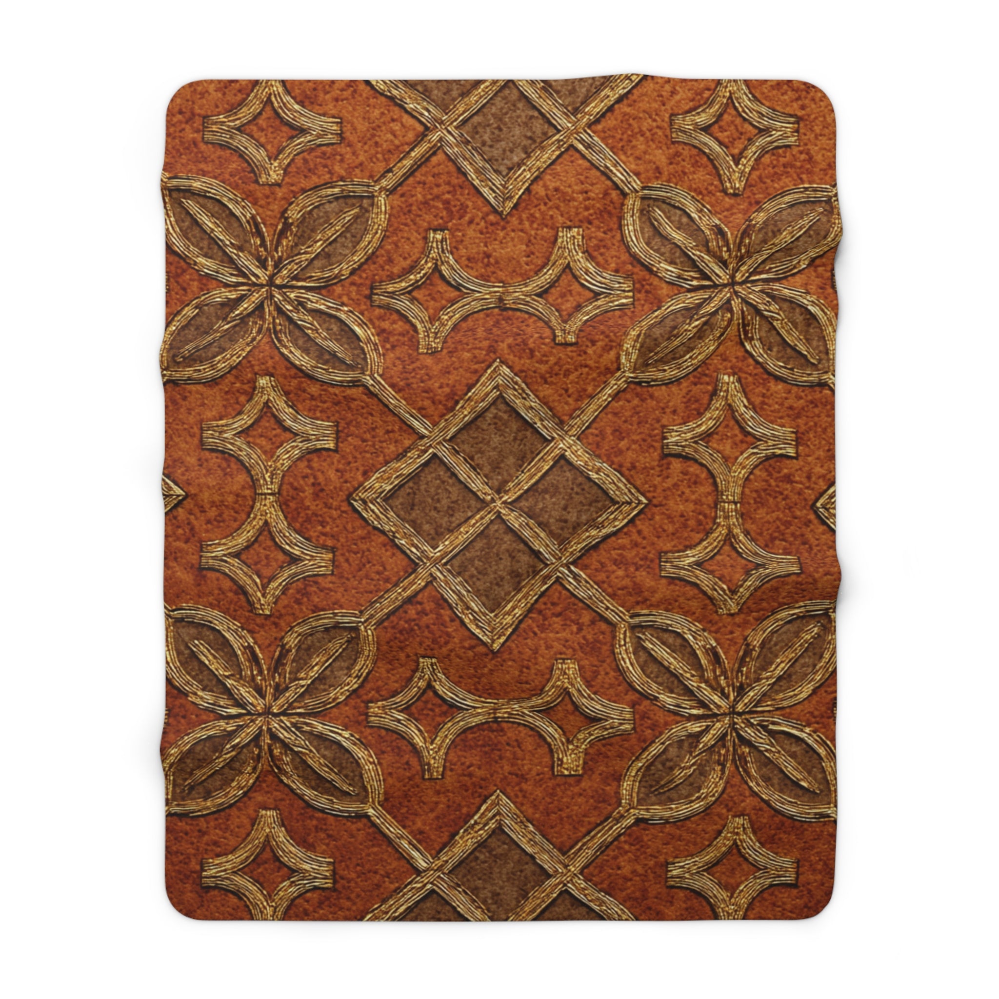 Gilded Rustic Tile Pattern Sherpa Blanket — Cozy Fleece Throw for Living Room & Cabin Décor
