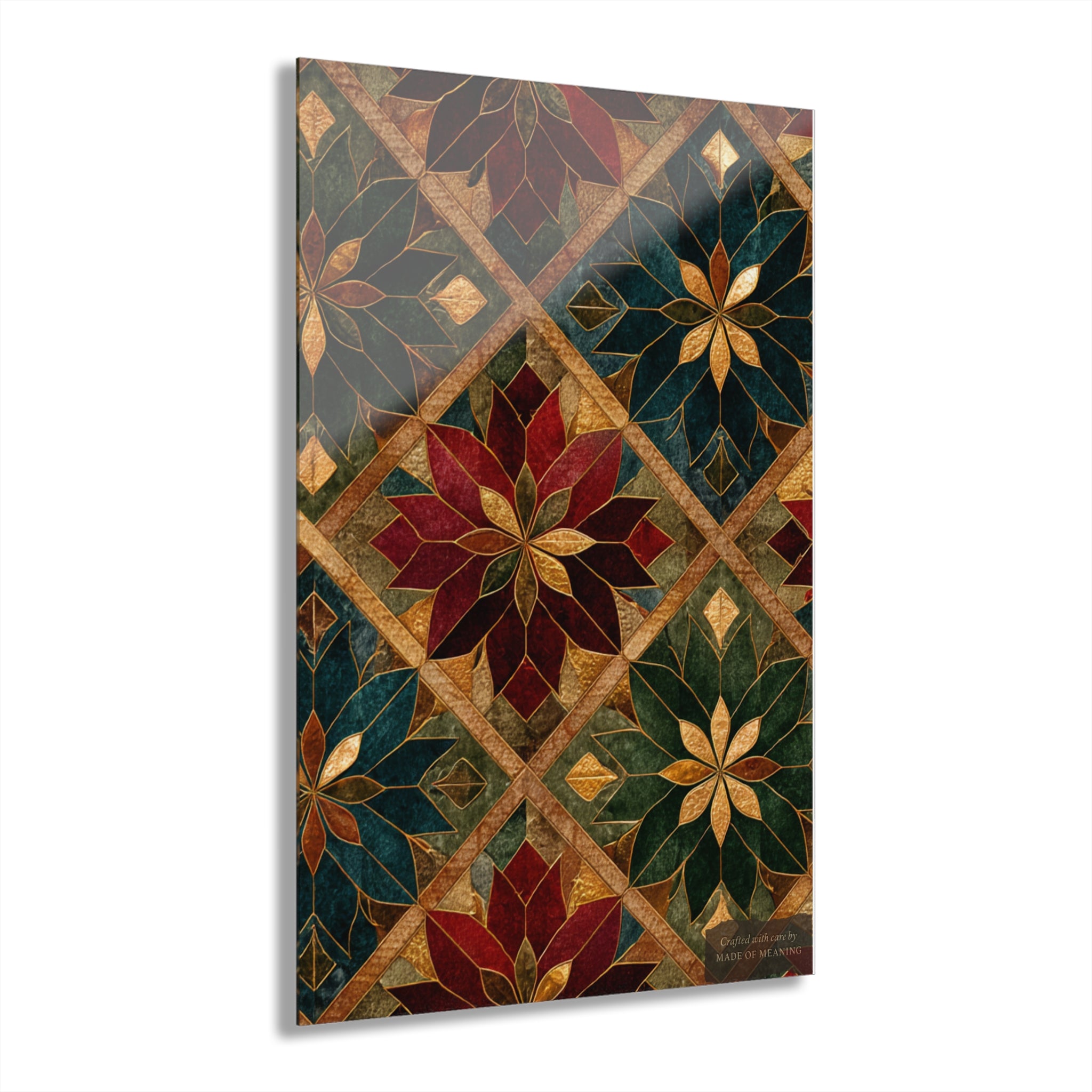 Gilded Poinsettia Mosaic Acrylic Print - Vintage Floral Mosaic Wall Art (French Cleat Hanging)